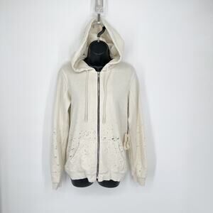 Cotton Citizen NEW Women's Distressed Hoodie in Bone Size M Long Sleeve Full Zip